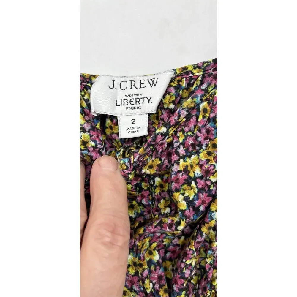 J Crew X Librrty Fabric Floral Smocked Peplum Blouse Cottage Core Puff Slv 2
